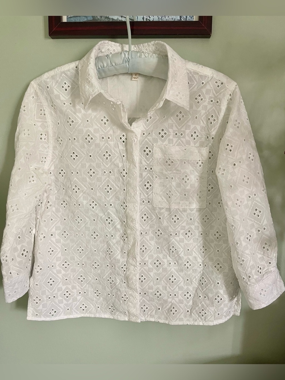 White Eyelet Button-Down Top 100% Cotton M by Adiva Like New